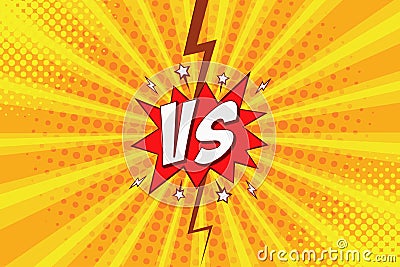 Versus VS pop art comic background with halftone and lightning for intro of superhero fight. Vector Vector Illustration